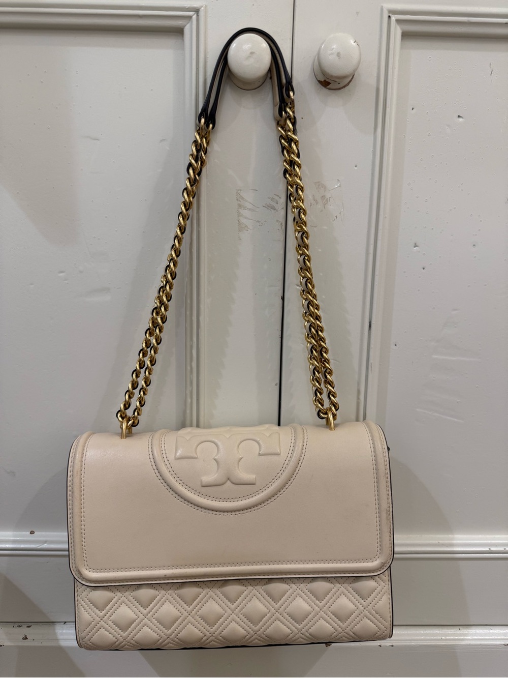 Tory Burch Cream Quilted Leather Chain Shoulder Bag